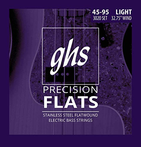 GHS PRECISION FLATS Jeu de cordes Flatwound pour basse électrique - 3020 - Échelle courte - 045/095