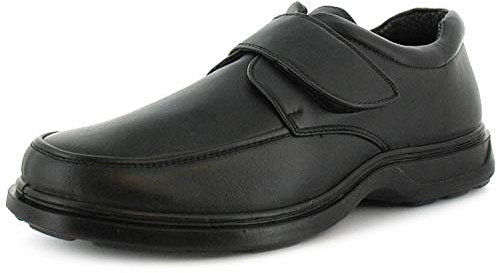 Comfisole Percy Mens Smart Shoes - Comfortable Black Footwear for Men with Touch Fastening Strap. Casual Lightweight Wide Fit Shoes for Men Black 12 UK