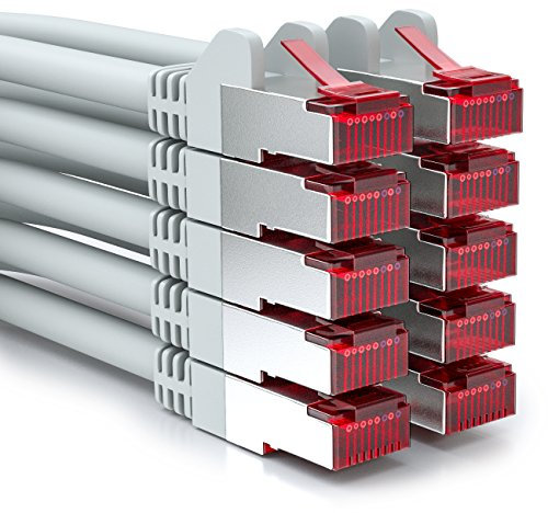 deleyCON 10x 2m Cavo Patch CAT6 PIMF S/FTP Schermatura CAT-6 RJ45 Cavo di Rete Cavo Ethernet LAN DSL Interruttore Router Modem Punto di Accesso - Grigio