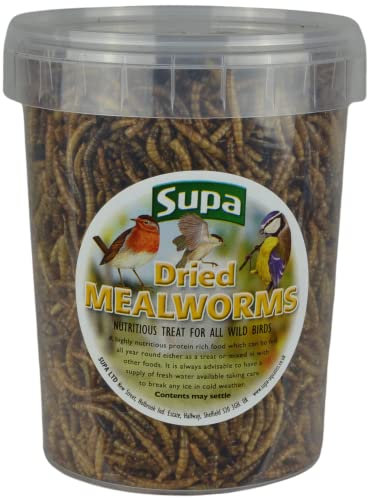 Supa Dried Mealworms for Wild Birds, 1 Litre Bucket High Energy Protein Rich Treat For Garden Birds Attract More Birds To Your Garden Quality Wild Bird Food.
