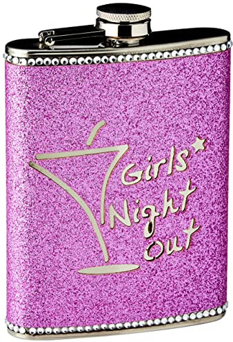 Premier Housewares 508075 - Petaca con Frase Girls Night out, Acero Inoxidable con Brillantina Fucsia