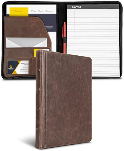 Samsill Vintage Portfolio/Zipper Faux Leather Portfolio, Book Style Hardback Design, Business & Interview Padfolio Organizer, 8.5 x 11 Writing Pad, Dark Brown
