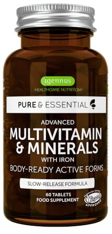 Igennus Methylated Women's Multivitamin with Gentle Iron, 21 Active Nutrients, Pure & Clean, All Day Nutrient Delivery, High Strength B-Vitamins, Easy-to-Swallow, 60 Vegan Tablets, 30 Servings