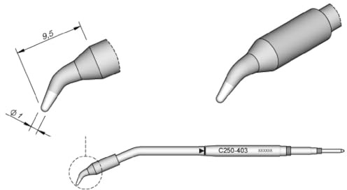 JBC Lötspitze Serie C250, Rundform, C250403/Ø 1,0 mm, gebogen C250403 (Lötkartusche Lötpatrone Loetspitze Loetkartusche Loetpatrone AL250 2500 AL-2500)