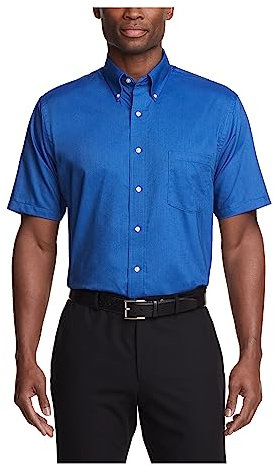 Van Heusen Men's Short Sleeve Oxford Dress Shirt, English Blue, XL