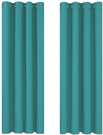 Deconovo Window Treatment Super Soft Solid Thermal Insulated Eyelet Bedroom Blackout Curtains for Girls 46 x 72 Inch Turquoise 1 Pair