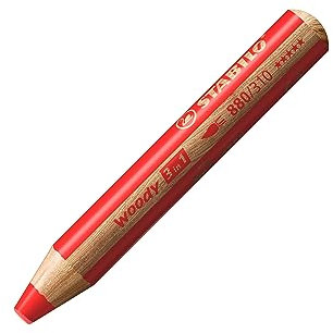 STABILO - Buntstift, Wasserfarbe & Wachsmalkreide - woody 3 in 1 - Einzelstift - carminrot