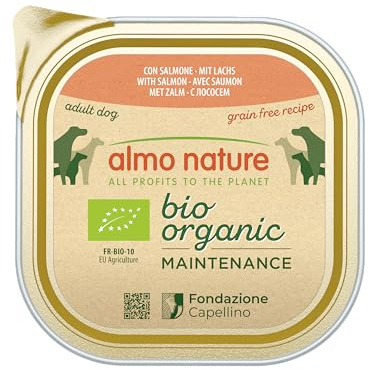 almo nature Bio Organic Maintenance, Alimento Umido per Cani Adulti con Salmone - Confezione da 2.7 kg (9 x 300 g)