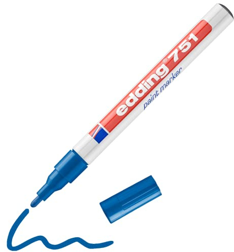 edding 751 paint marker - blue - 1 pen - round nib 1-2 mm - paint marker for marking and labelling metal, glass, rocks or plastic - heat-resistant, permanent, smudge-proof and waterproof