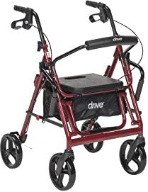 Drive Medical 795BU Duet Folding Transport Wheelchair and Rollator Walker, Burgundy