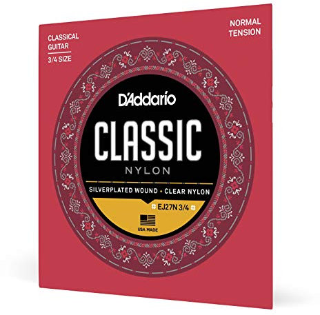 D'Addario Gitarrensaiten Konzertgitarre | Nylon Gitarren Saiten | Nylonsaiten | DER BELIEBTESTEN SAITENMARKE WELTWEIT | EJ27N 3/4 | Nylon | Normal Tension | für 3/4 Gitarren