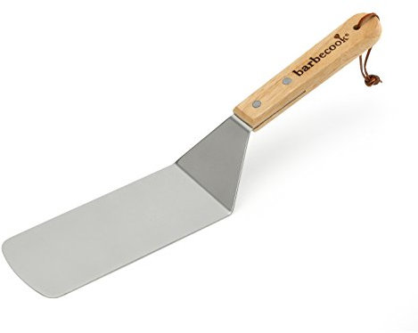 Barbecook Fischspatel für Grill und Plancha, Grillbesteck aus Edelstahl und Holz 37cm, Silber,holzfarbe