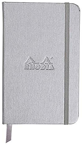 RHODIA 118067C - Carnet Rigide Webnotebook Argent - A6 - Ligné - 192 pages - Papier Clairefontaine Ivoire 90 g/m² - Marque-Page, Fermeture Élastique - Couverture Simili Cuir