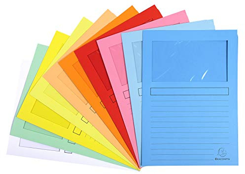 Exacompta - Ref 50450E - Super Window Folders - 220 x 310mm in Size, Suitable for Holding A4 Documents, 160gsm Card, Clear Document Viewing Window - Assorted Colours (Pack of 10)