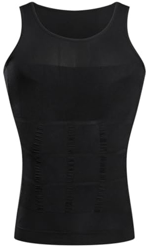 Slimming Compression Vest for Men - Sleeveless Body Shaper Undershirt. Tight Muscle Support. Invisible Skin Under Tops/T-Shirts. Gym Wear. 5 Colours. Non-Standard Size. See Size Guide. Black