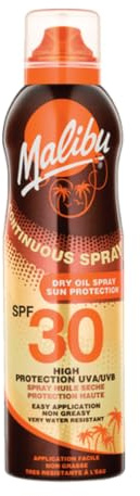 Malibu Sun SPF 30 Continuous Dry Oil Spray, 175ml | For Tanning, Shea Butter Extract, High Protection, Moisturising Tanning Oil Mist, Water Resistant