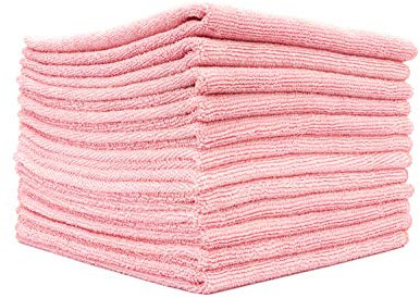 The Rag Company - All-Purpose Microfiber Terry Cleaning Towels - Commercial Grade, Highly Absorbent, Lint-Free, Streak-Free, Kitchens, Bathrooms, Offices, 300gsm, 12in x 12in, Pink (12-Pack)