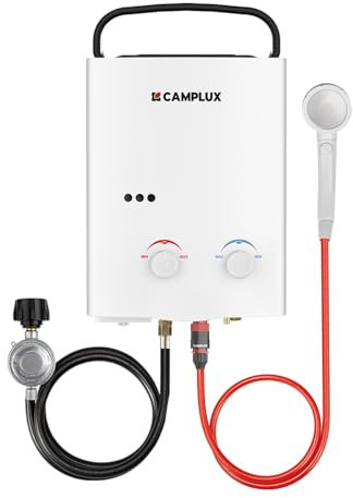 CAMPLUX AY132 Chauffe-eau à Gaz à 5 Litres Portatif, Instantané Extérieur Chauffe Bain à Gaz, Propane ou Butane, 10kW
