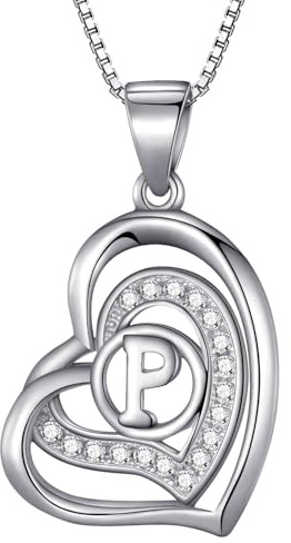 Morella Collar de Mujer con Colgante corazón-Letra P de 925 Plata rodiada con Piedras de circonita de Color Blanco 46cm