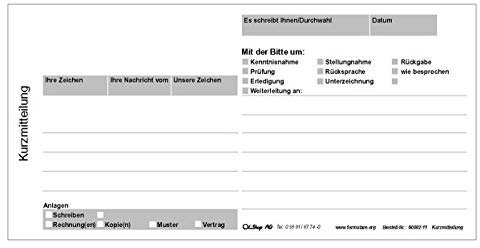 5er Pack Kurzmitteilung Kurzbrief Kurzanschreiben - 5 Blöcke á 100 Blatt 1/3 DIN A4, Kurzanschreiben Kurznotiz