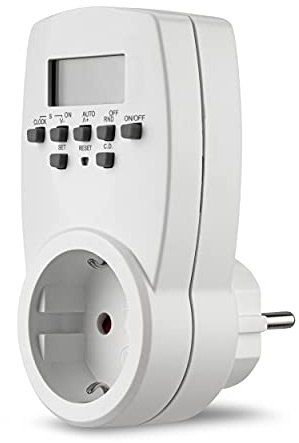 REV Zeitschaltuhr - Timer-Steckdose digital für innen, 20 Zeiten/Tag, 1800W, Zufallsfunktion, weiß