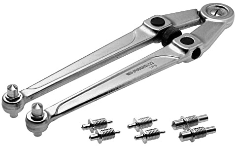 FACOM - Clé pour Écrous à Trous Percés Sur Face - 117.B - Clé avec 4 Jeux de 2 Ergots Amovibles - Capacité 20 à 100 mm - Réglage Facile - Chromée Satinée - Outillage à Main