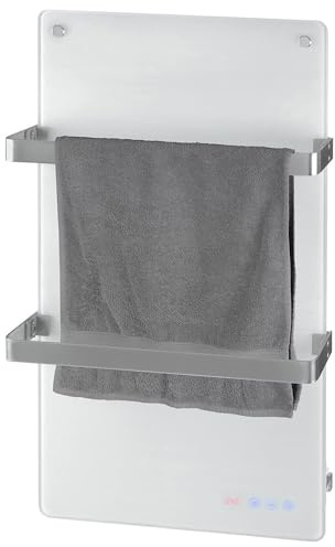 Eurom Sani 400 White WiFi Bathroom Infrared Heating Panel, 400W Wall Mounted Glass Heater with Smart App Control, Towel Rails, Radiant Heat, Energy Efficient, IPX4 Rated