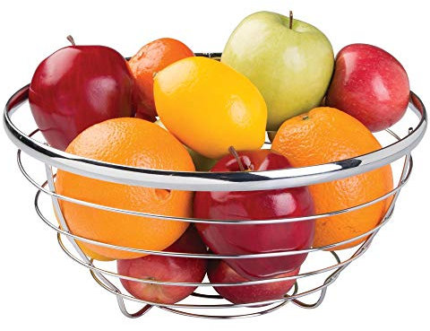 iDesign Frutero redondo, moderno cesto de alambre para frutas y verduras hecho de metal, plateado