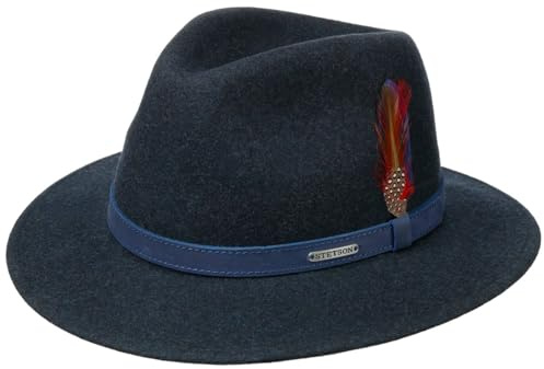 Stetson Powell Traveller Chapeau Feutre Laine Asahi Guard Bande Cuir Malleable Made in EU Unisexe Ete Hiver