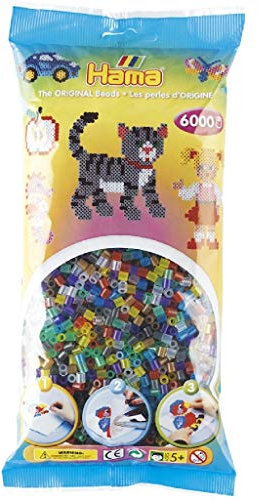 Hama Perlen 205-53 Bügelperlen Beutel mit ca. 6.000 bunten Midi Bastelperlen mit Durchmesser 5 mm im Transparent Mix, kreativer Bastelspaß für Groß und Klein