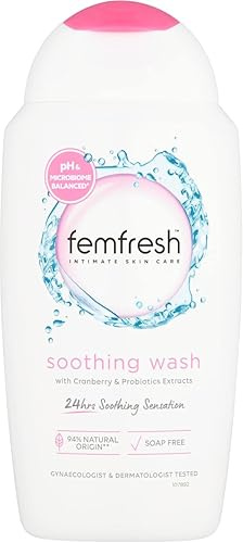 Femfresh Soothing Intimate Wash, Feminine Hygiene Shower Gel Cleanser, pH Balanced, Soap Free Feminine Wash with Cranberry, Cornflower & Probiotic Extracts, 250ml