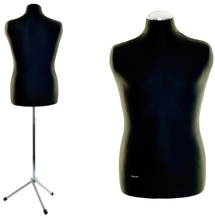 LUCCESI – Manichino con braccia e gambe approccio Schneider Busto Uomo Taglia/Size L (Large/50 – 52) con fodera in tinta Nero, Supporto Cromato Doppia asta con piastra di base