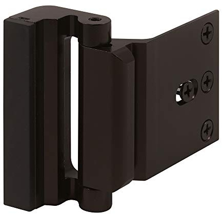 Prime-Line U 11126 - Cerradura de refuerzo de puerta, añade seguridad adicional a tu hogar y evita la entrada no autorizada, tope de 3 pulgadas, construcción de aluminio, bronce (paquete individual)