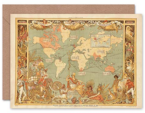 Wee Blue Coo MAPS BRITISH EMPIRE 1886 IMPERIAL ILLUSTRATED PEOPLE WORLD GREETINGS CARD