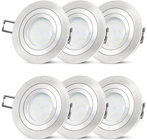 SSC-LUXon 6 Stück RF-2 Aluminium LED Einbauleuchte flach (30mm) rund inkl. LED-Modul 230V, 4W, neutral-weiß 4000K