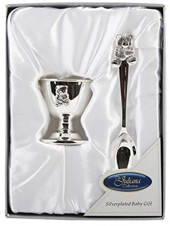 Silver Plated Teddy Spoon and Egg Cup - New Baby, Christening Gift for Boy or Girl