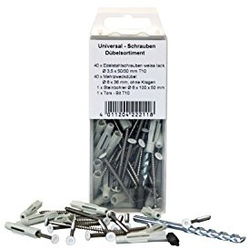 KGM Torx Schrauben mit weißem Kopf - aus Edelstahl Inhalt: 40 x Torx Schrauben / 40 x Dübel / 1 x Steinbohrer / 1 x Torx Bit