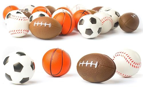 Set of 24 Sports 2.5 Stress Balls - Includes Soccer Ball, Basketball, Football, Baseball Squeeze Balls for Stress Relief, Party Favors, Ball Games and Prizes, Stocking Stuffers - Bulk 2 Dozen