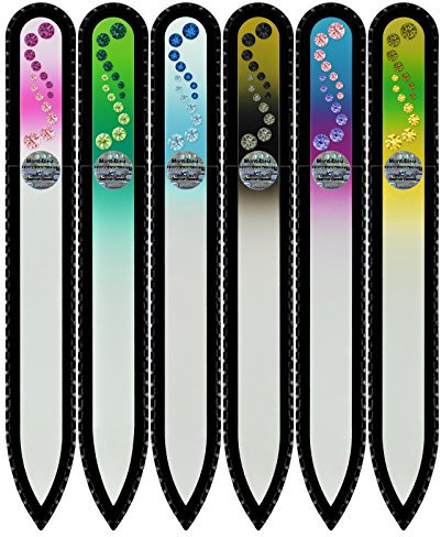 Mont Bleu lime à ongle en verre ornées à la main de cristaux de Swarovski®, lot de 5 + 1 gratis | Véritable verre trempé tchèque, garantie à vie, lime à ongles fait main en cristal