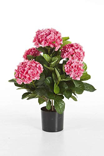 artplants.de Hortensia Decorativa con 230 Flores, 135 Hojas, Rosa, en Maceta, Deluxe, 55cm, Ø 35cm - Planta Artificial - Flor sintética