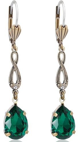 Jugendstil Ohrringe mit Markenkristallen Gold Grün NOBEL SCHMUCK