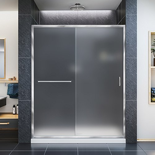 DreamLine Infinity-Z 56-60 inch W x 72 inch H Semi-Frameless Sliding Shower Door in Chrome and Frosted Glass