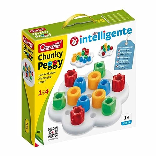 Quercetti Chunky Peggy, Gioco Educativo 1-4 Anni con Chiodoni Colorati Extra Large, Motricità Fine e Coordinazione, Giochi Bambini 2 Anni, Giochi Montessori 1 Anno, Gioco Bambino 1 Anno