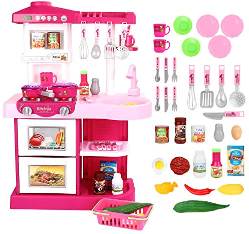 deAO Kinder-Küchenspielset “My Little Chef”(“Mein kleiner Koch”) mit 30-teiligem Zubehör in den Farben Rot oder Pink erhältlich