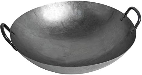 Asia Art Factory AAF Nommel ® Wok Ölwanne ca. 45 cm Durchmesser mit 2 Griffen/Henkeln mit rundem Boden für Gas, Gastronomie