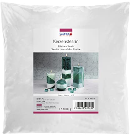 GLOREX 6 8601 8 - Stearina in polvere bianca, sacchetto da 1000 g per la realizzazione di candele di ogni tipo, per lavori creativi artigianali
