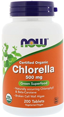 NOW Foods - Chlorella Green Superfood Certified Organic 500 mg. - 200 Tablets pack of 2.