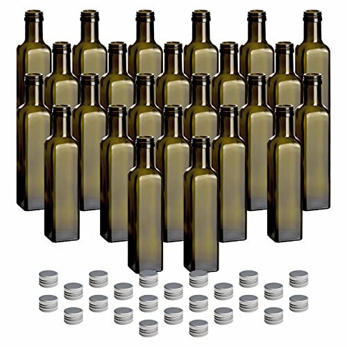 gouveo 24er Set Glasflaschen 250 ml Maraska Antik mit Schraubverschluss silberfarben - Leere Flasche 0,25 l zum Befüllen - Glasflasche für Likör, Schnaps, Öl, Essig