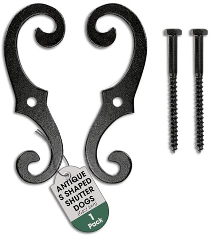 Renovators Supply Cast Iron Shutter Fasteners - Decorative S Style Shutter Dogs Hardware - Rust Resistant External Shutter Tieback with Mounting Screws - 6.5 Inches, Sold in Pairs (Pack of 1)
