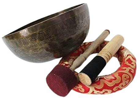 6 meditación Mantra tallado G Note cuenco tibetano, tibetana de grabado Art, martillado a mano cantando cuencos con seda cojín, Gong mazo y Striker